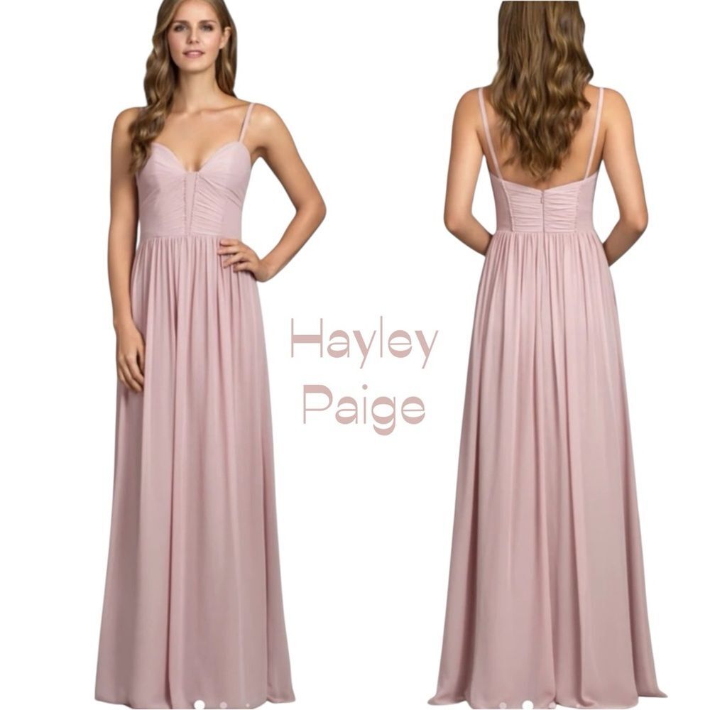 Hayley Paige Pink Ruched Maxi Dress NWOT Size 10 Bridesmaid Evening